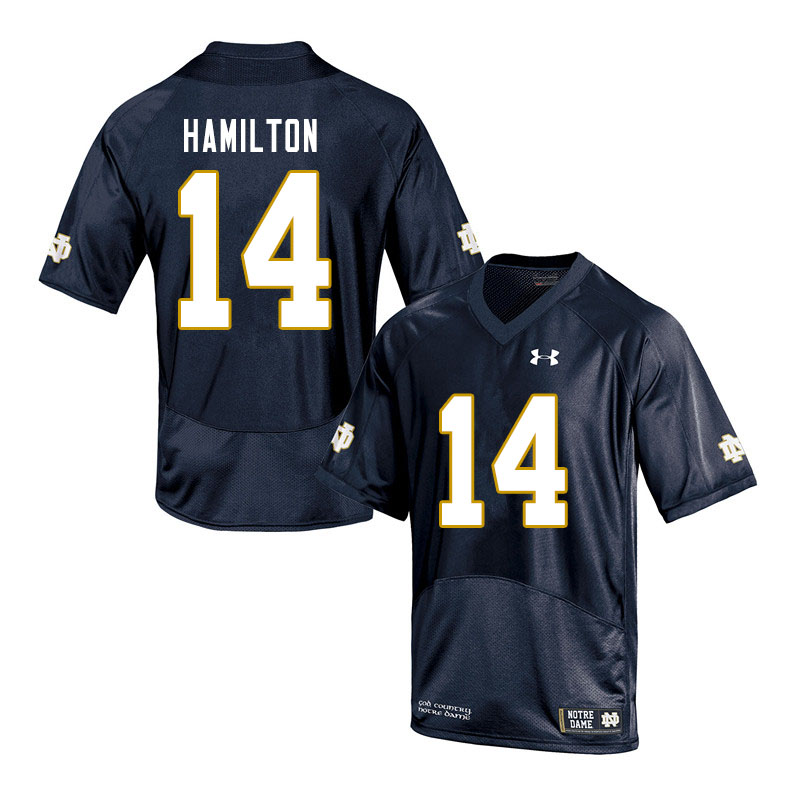 Men's NCAA Notre Dame Fighting Irish #14 Kyle Hamilton Stitched College Under Armour Authentic Navy Football Jersey XH10U17PA